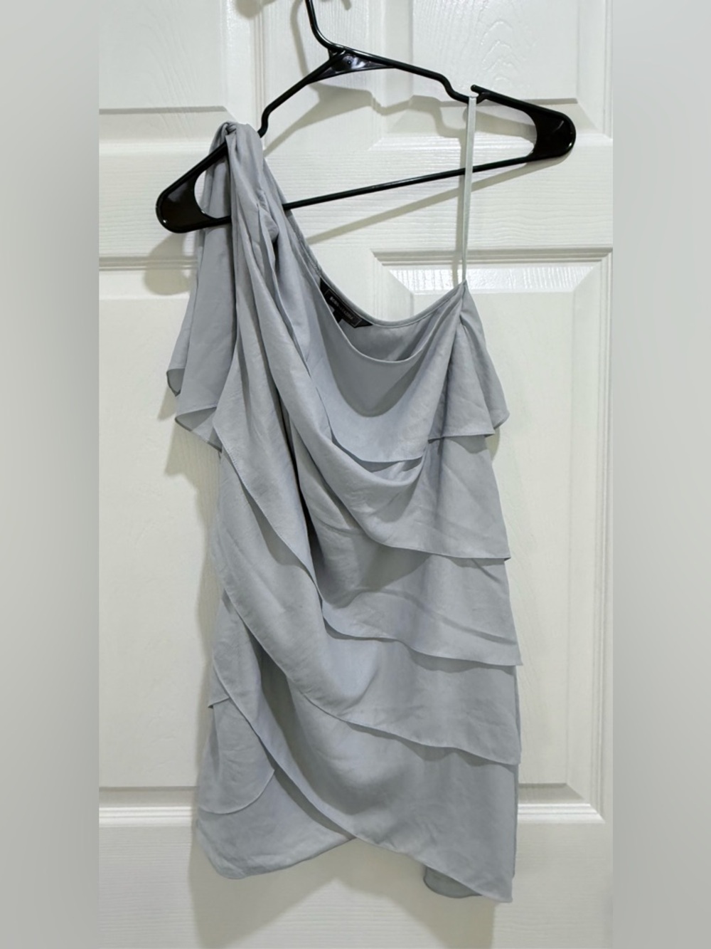BCBG MaxAzria One-Shoulder Light Steel Blue Ruffle Dress